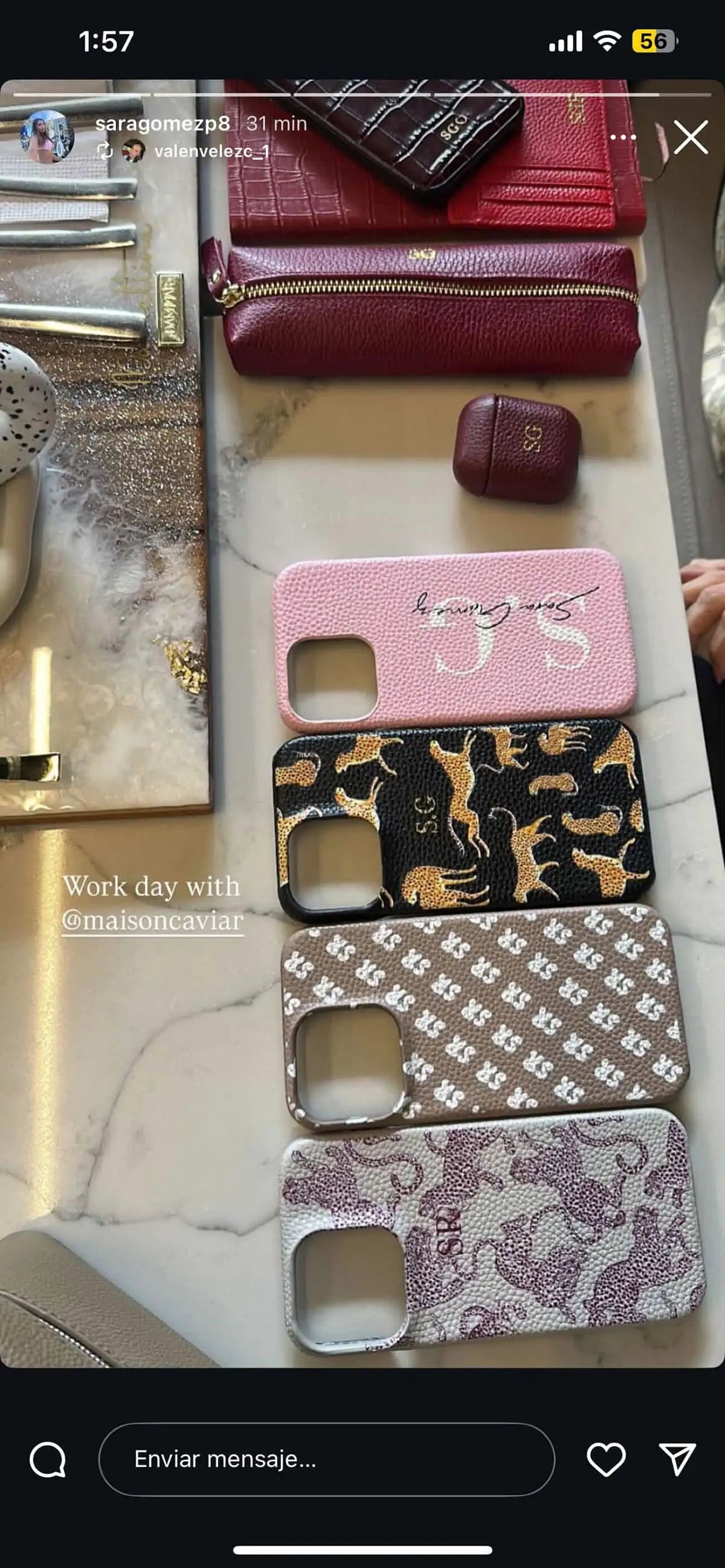 Funda para iPhone Alana de Maison Caviar, protección elegante en cuero con diseño sofisticado y detalles en relieve.
