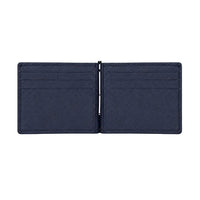 Billetera azul navy de Maison Caviar, elegante y de cuero, con compartimentos para tarjetas y dinero.