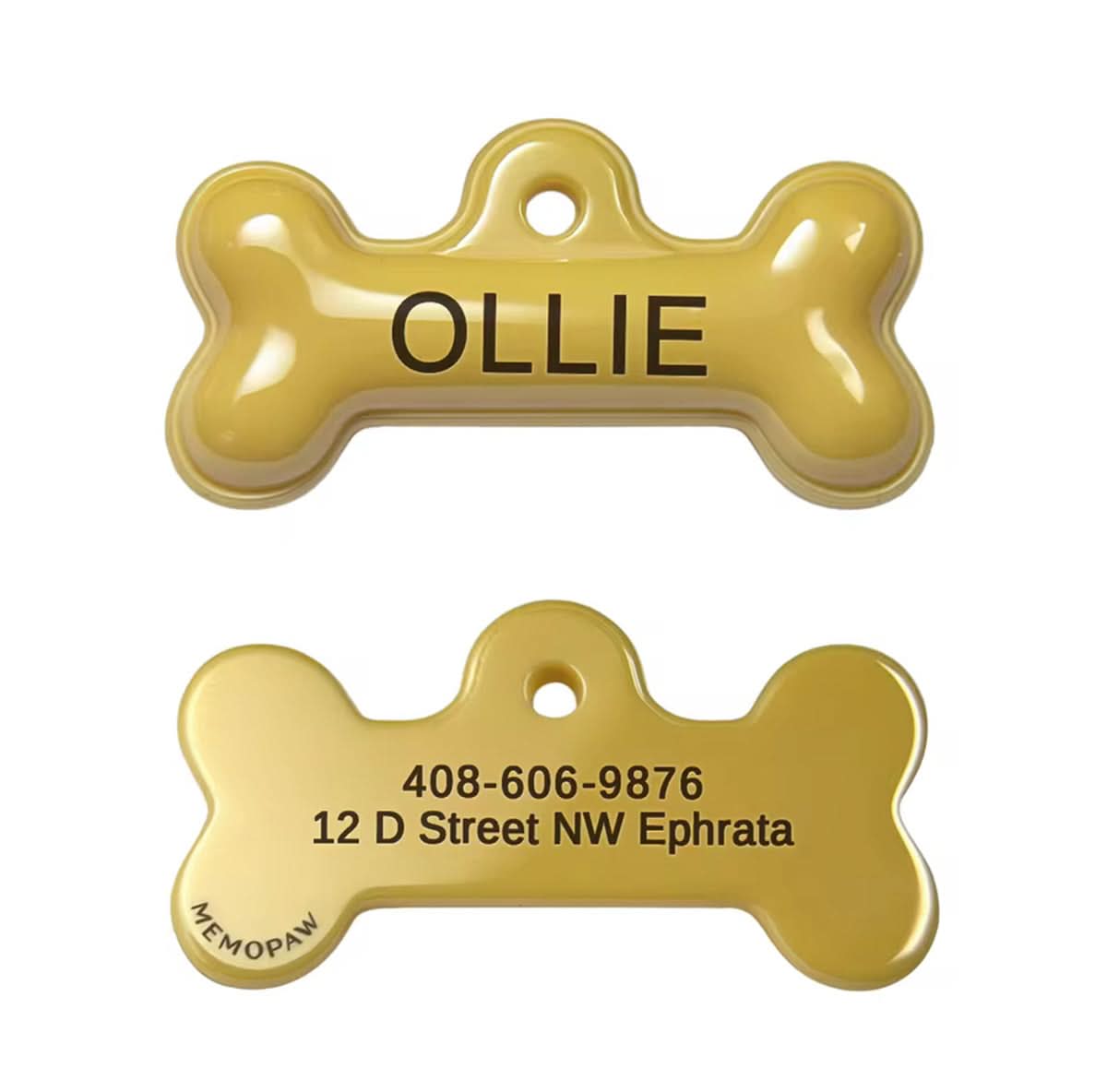 Collar para mascotas Ollie de Maison Caviar con placa grabada, en tonos neutros, ajustado en un cuello de perro o gato.