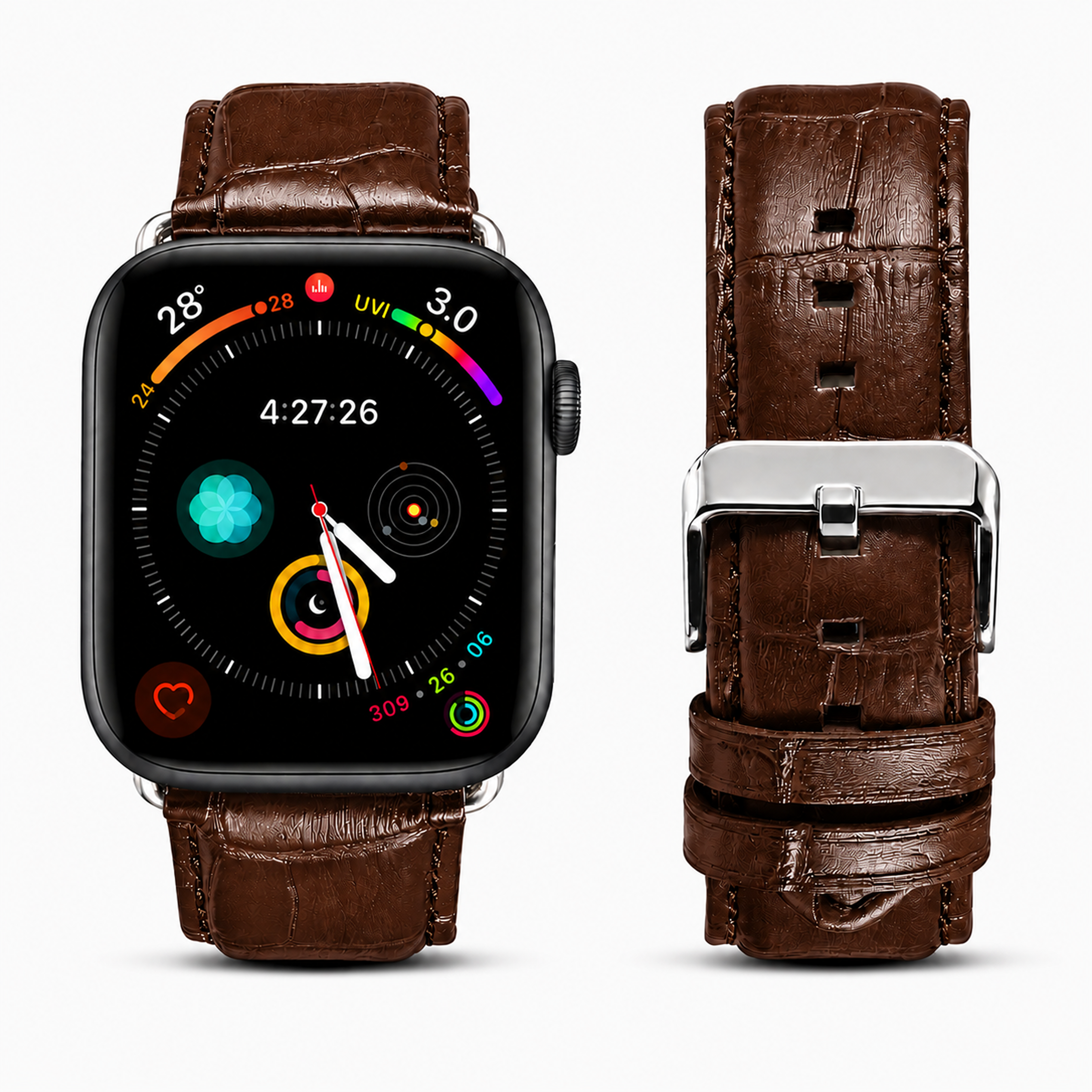Correa para Apple Watch de Maison Caviar en color burdeos, diseño elegante y ajustable para reloj inteligente.