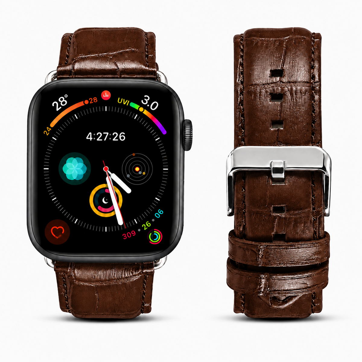 Correa para Apple Watch de Maison Caviar en color burdeos, diseño elegante y ajustable para reloj inteligente.