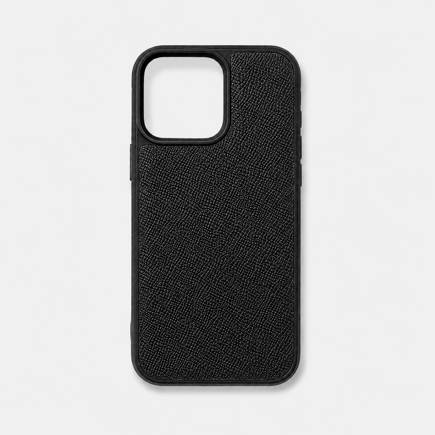 Funda negra para iPhone de Maison Caviar, diseño elegante y protección para el teléfono móvil.