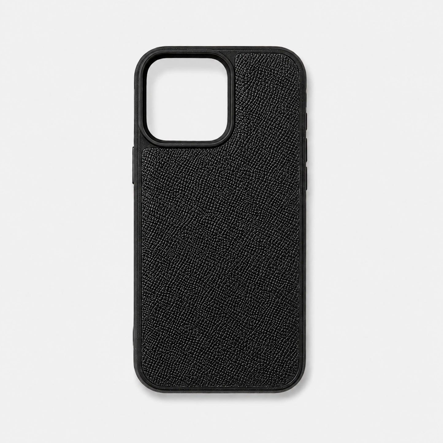 Funda negra para iPhone de Maison Caviar, diseño elegante y protección para el teléfono móvil.
