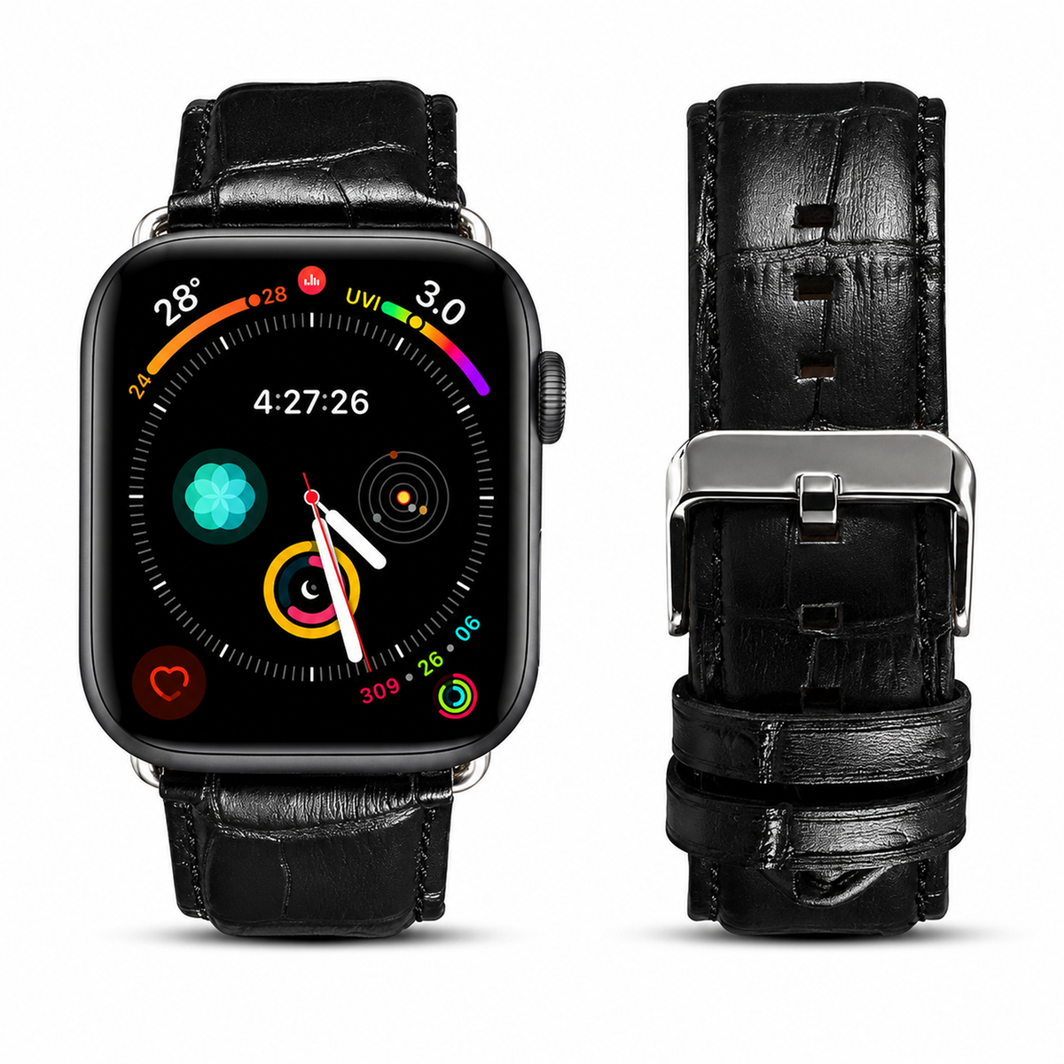 Correa para Apple Watch Maison Caviar en color burdeos, piel de alta calidad, con cierre de hebilla y acabado elegante.