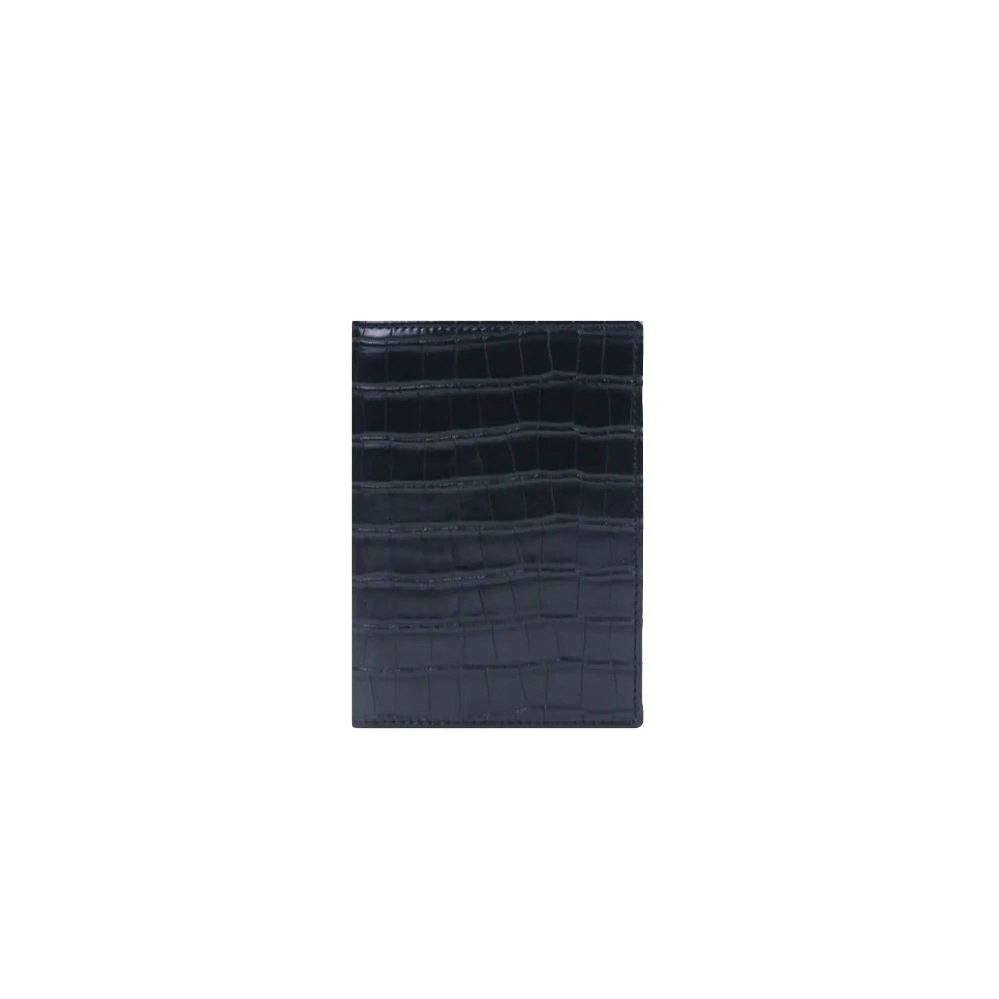 Porta pasaporte Maison Caviar Egeo de cuero negro con cierre y detalles elegantes, ideal para viajar.