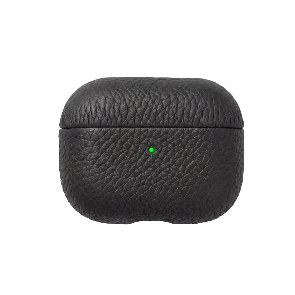 Funda para Airpods Maison Caviar Salem en color negro con textura de cuero, protección elegante para auriculares inalámbricos.